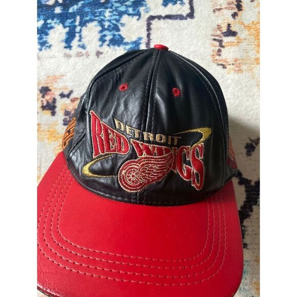 Vintage Detroit Red Wings Hat leather Streetwear 90s - Picture 7 of 8